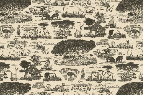 SAFARI WANYAMA TOILE CREAM WITH CHARCOAL