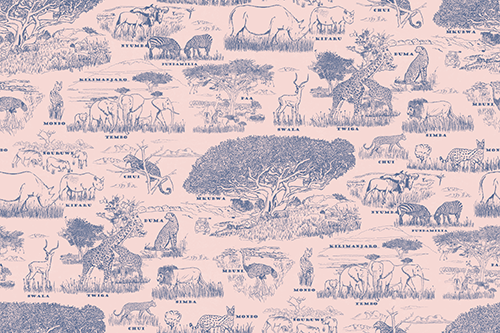 surface pattrn design-SAFARI WANYAMA TOILE PETAL WITH BLUE NOVA