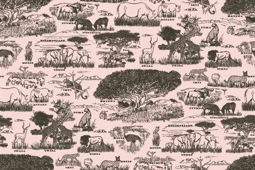 SURFACE PATTERN DESIGN-SAFARI WANYAMA TOILE PETAL WITH CHARCOAL