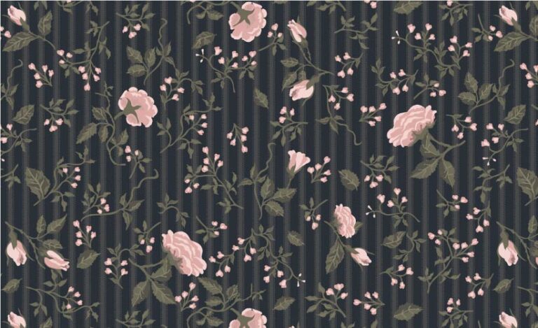 SURFACE PATTERN DESIGN-COTTAGE GARDEN MIDNIGHT BUDS AND BLOOMS